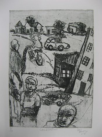Click the image for a view of: Dumisani Mabaso. Galishiwe. 2009. Etching. 465X329mm